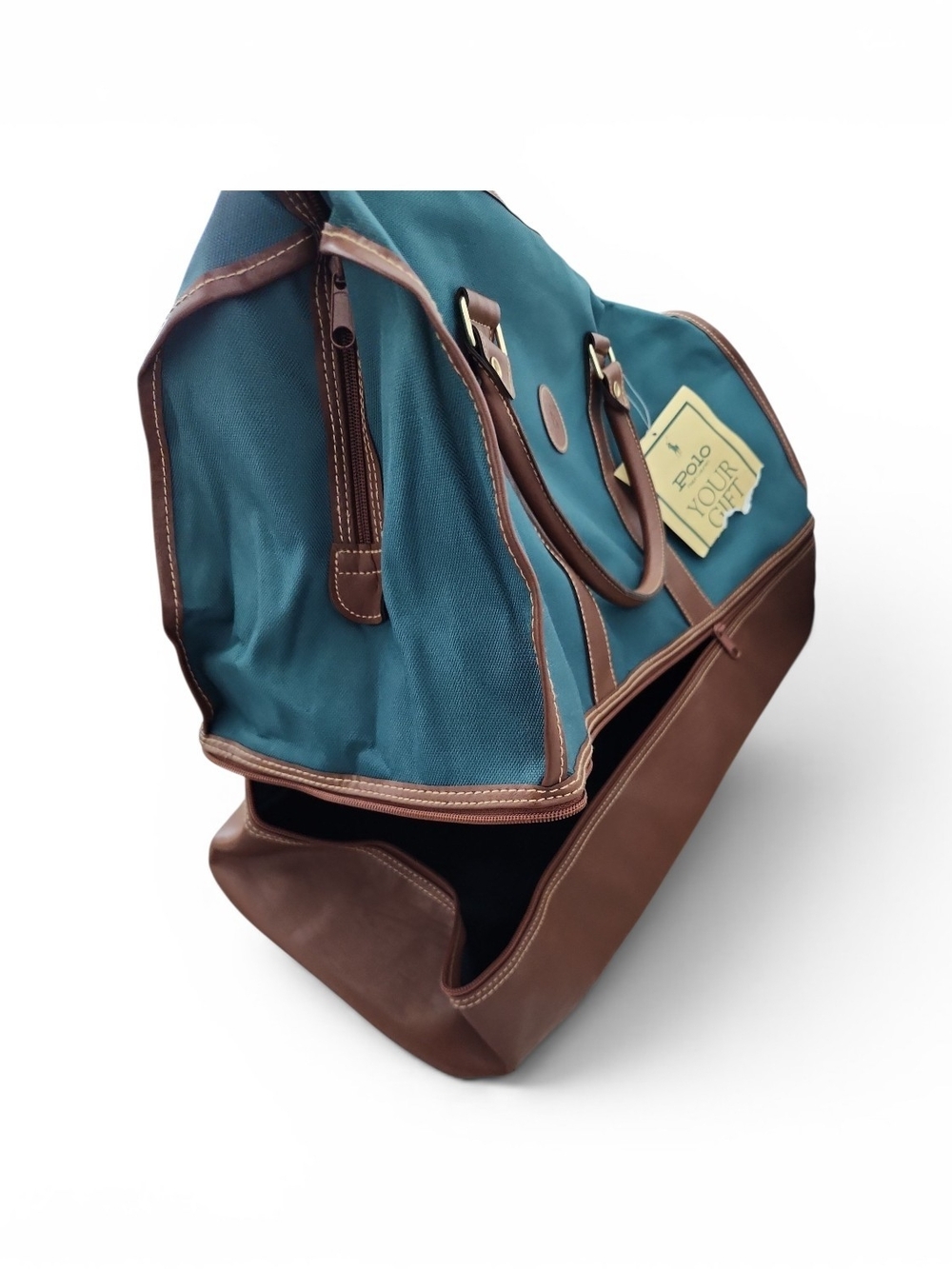 Vintage Polo Ralph Lauren Teal and Brown Canvas & Leather Travel Duffel - Picture 6 of 6